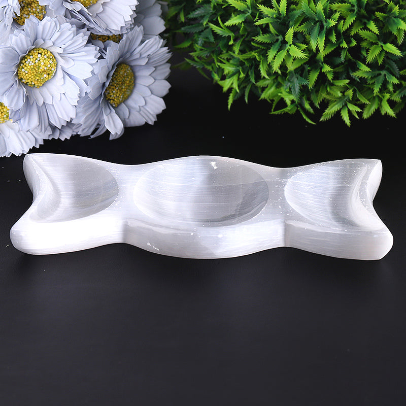 8" Polished Selenite Triple Bowl Décor for Meditation