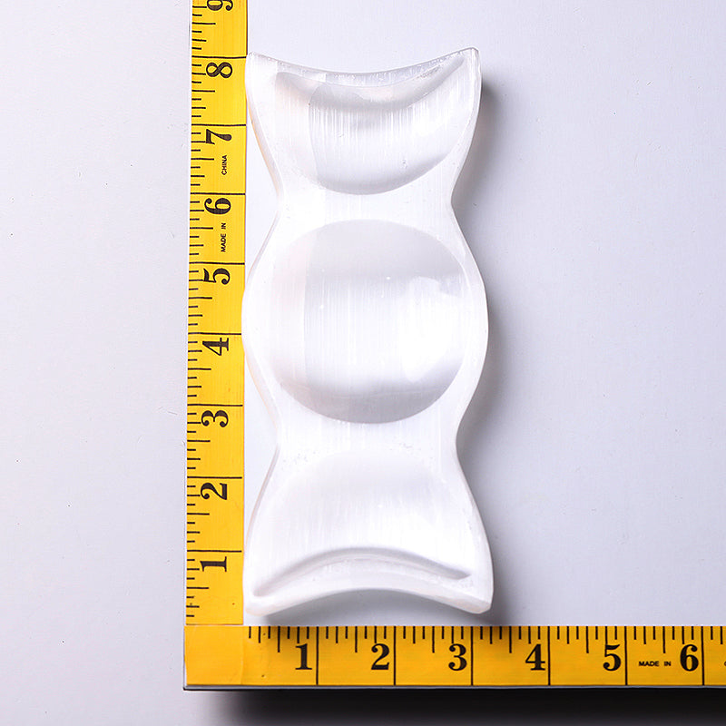 8" Polished Selenite Triple Bowl Décor for Meditation
