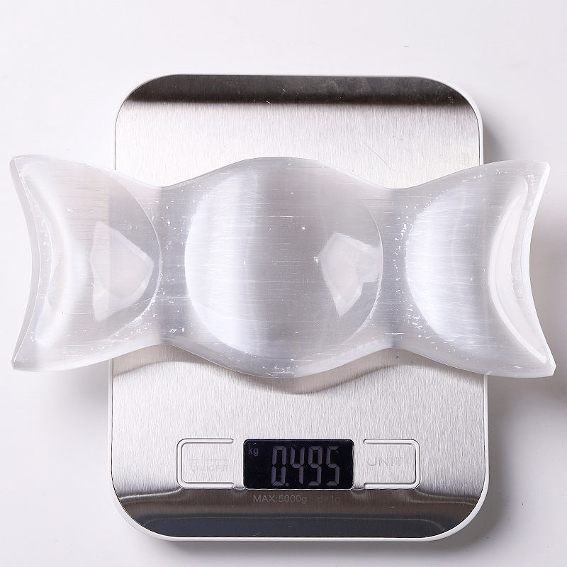 8" Polished Selenite Triple Bowl Décor for Meditation