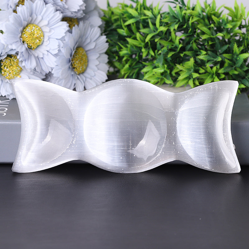 8" Polished Selenite Triple Bowl Décor for Meditation