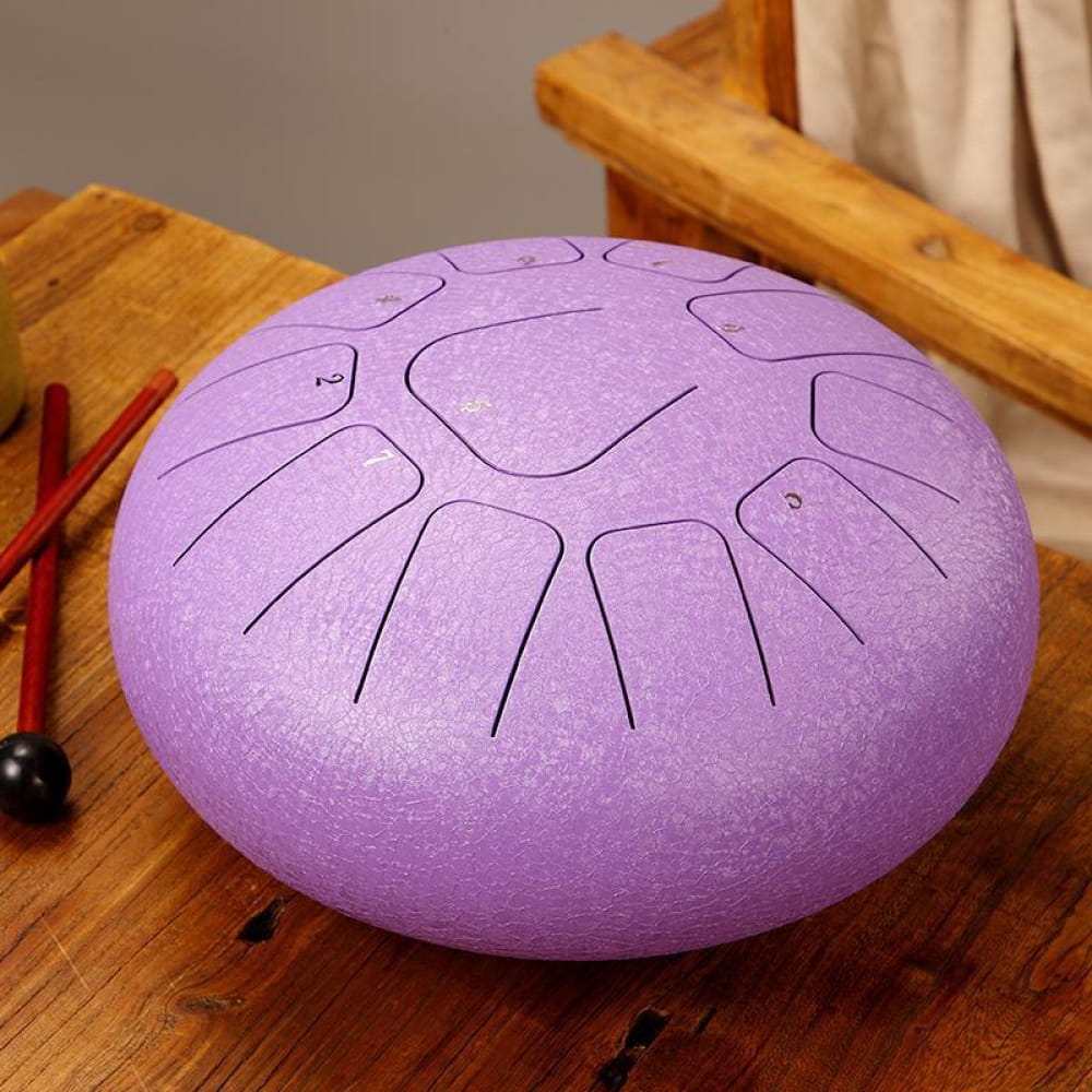 Purple 8’’ Square Steel Tongue Drum with 11 Notes in F Key and curved tone sections