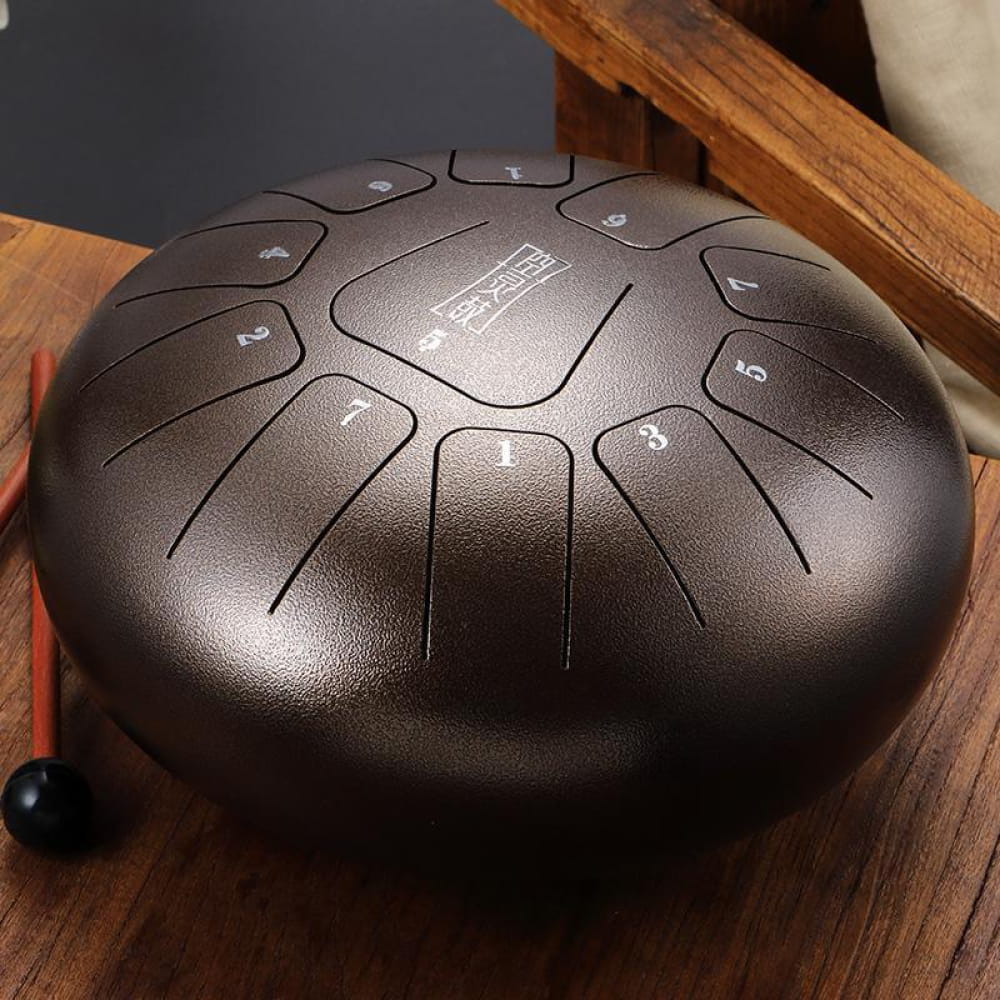 Dark metallic 8 Inch Square Steel Tongue Drum with 11 notes in F key