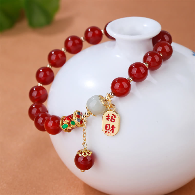 9mm Red Agate Jade Confidence Charm Bracelet
