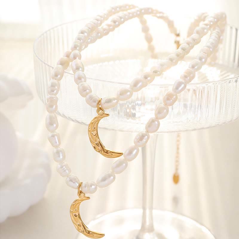 Pearl Crescent Moon Calm Necklace for Inner Peace