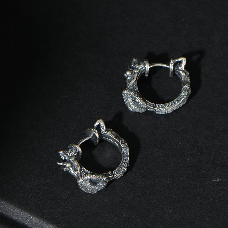 925 Sterling Silver Dragon Hoop Earrings for Protection & Strength
