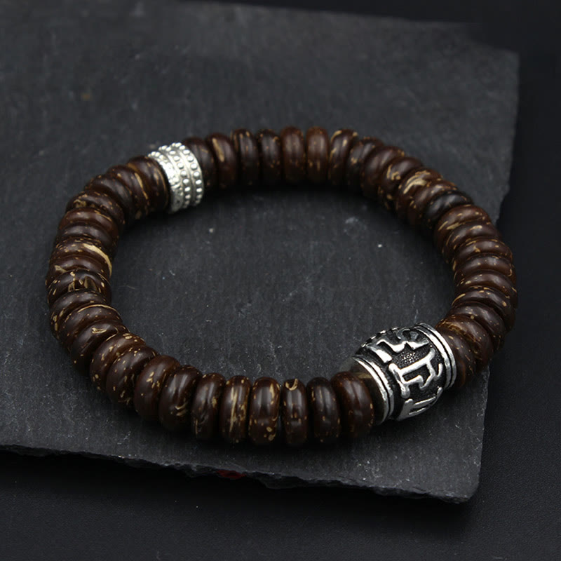 Tibetan Coconut Shell Om Mani Padme Hum Bracelet 14-16cm