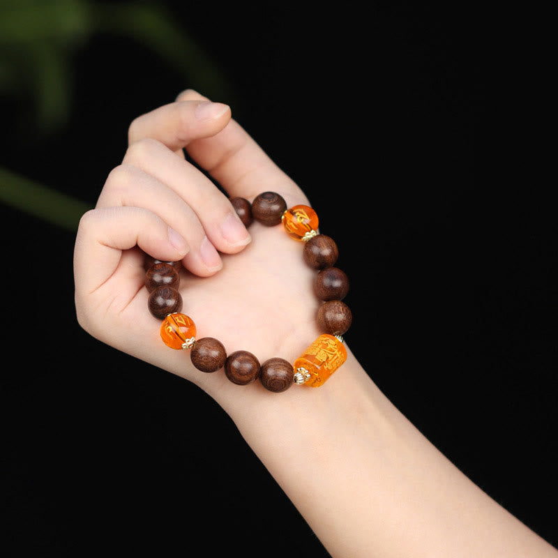 Om Mani Padme Hum Bracelet in Phoebe Zhennan Wood for Spiritual Protection
