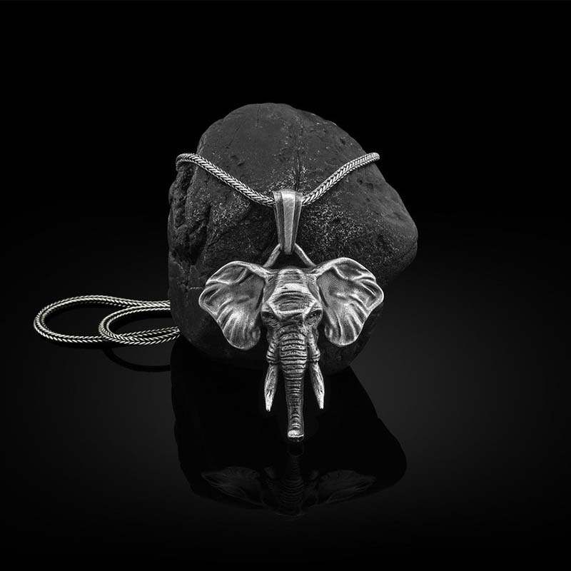 Elephant Strength Necklace in Pewter & Titanium Steel