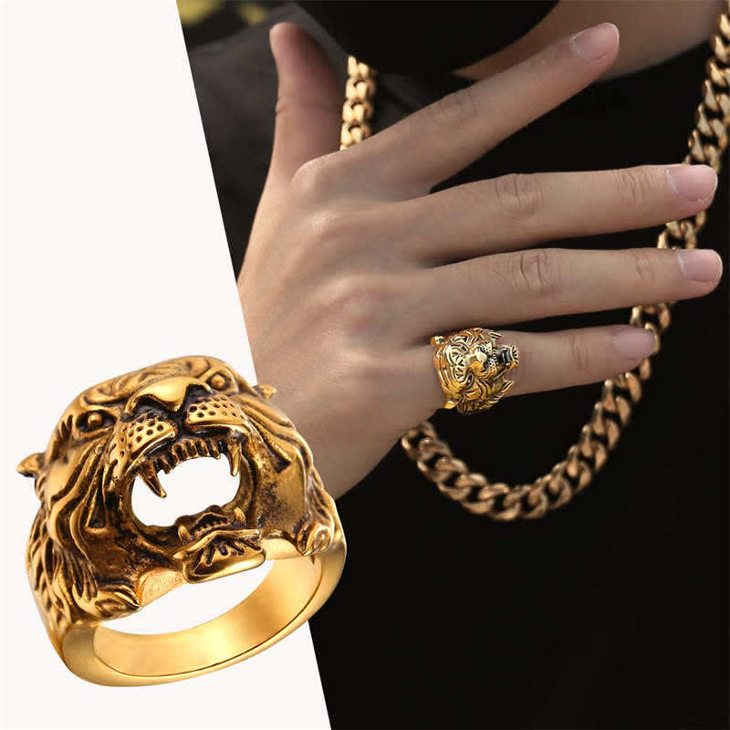 Titanium Steel Tiger Head Ring for Balance and Calm Energy