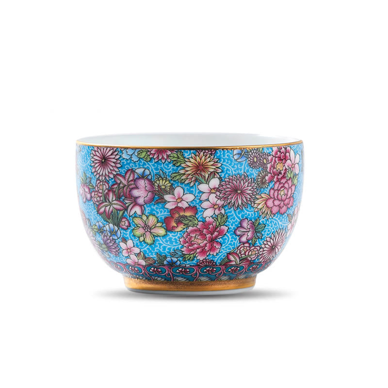Jingdezhen Porcelain Tea Cup with Colorful Flowers 8cm Zen Decor