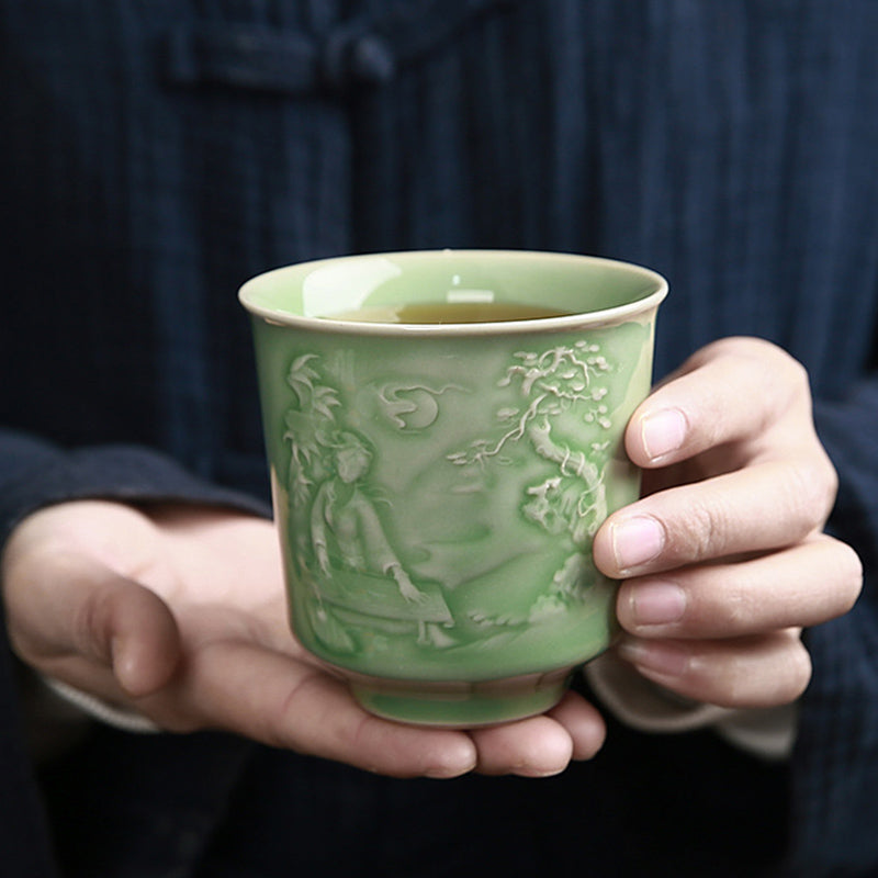 Ceramic Teacup with Zen Landscape Art | 130-195ml Capacity