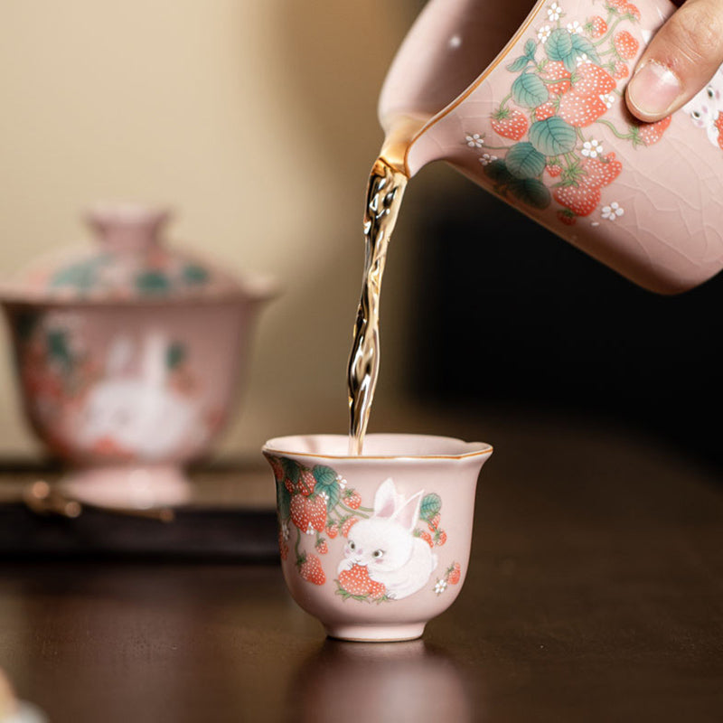 55ml Ceramic Strawberry Rabbit Teacup | Zen Decor Delight