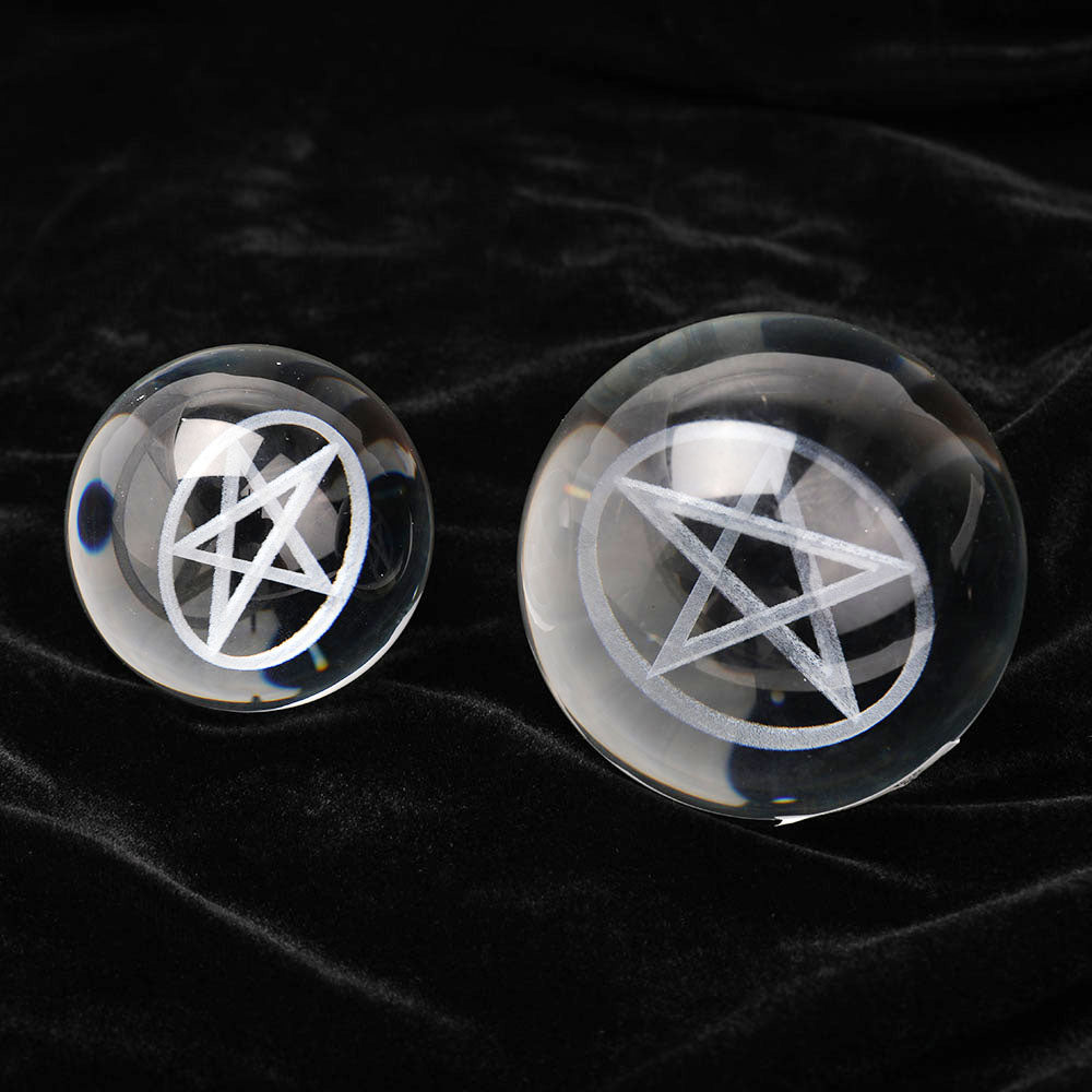 80mm Laser Carved Pentagram Crystal Sphere for Healing
