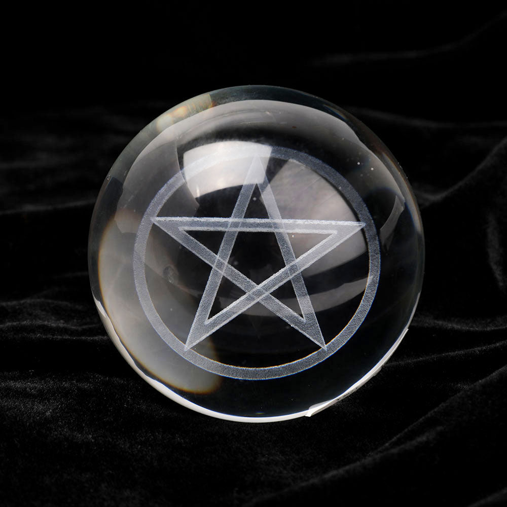 80mm Laser Carved Pentagram Crystal Sphere for Healing