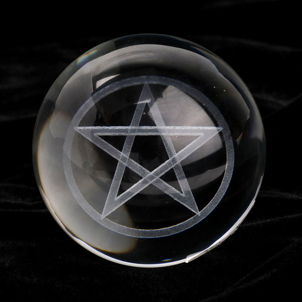 80mm Laser Carved Pentagram Crystal Sphere for Healing