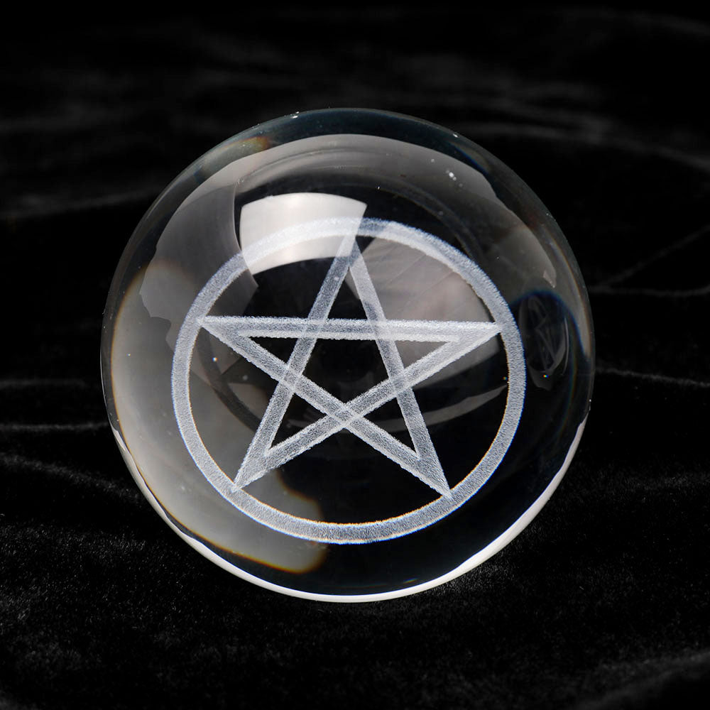 80mm Laser Carved Pentagram Crystal Sphere for Healing