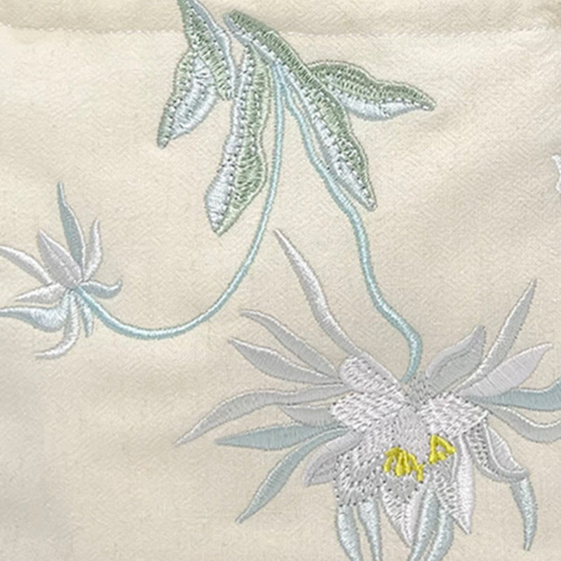 Cotton Linen Tote Bag with Spiritual Lotus Embroidery 20cm