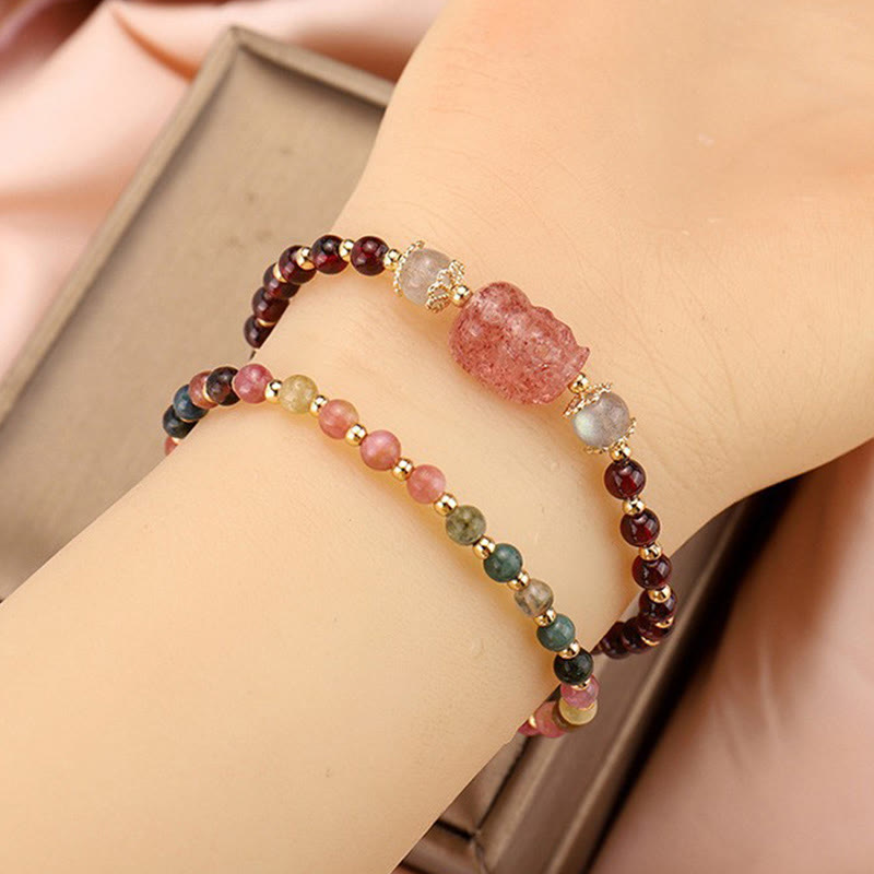 Tourmaline Garnet Pixiu 14-15cm Protection Bracelet