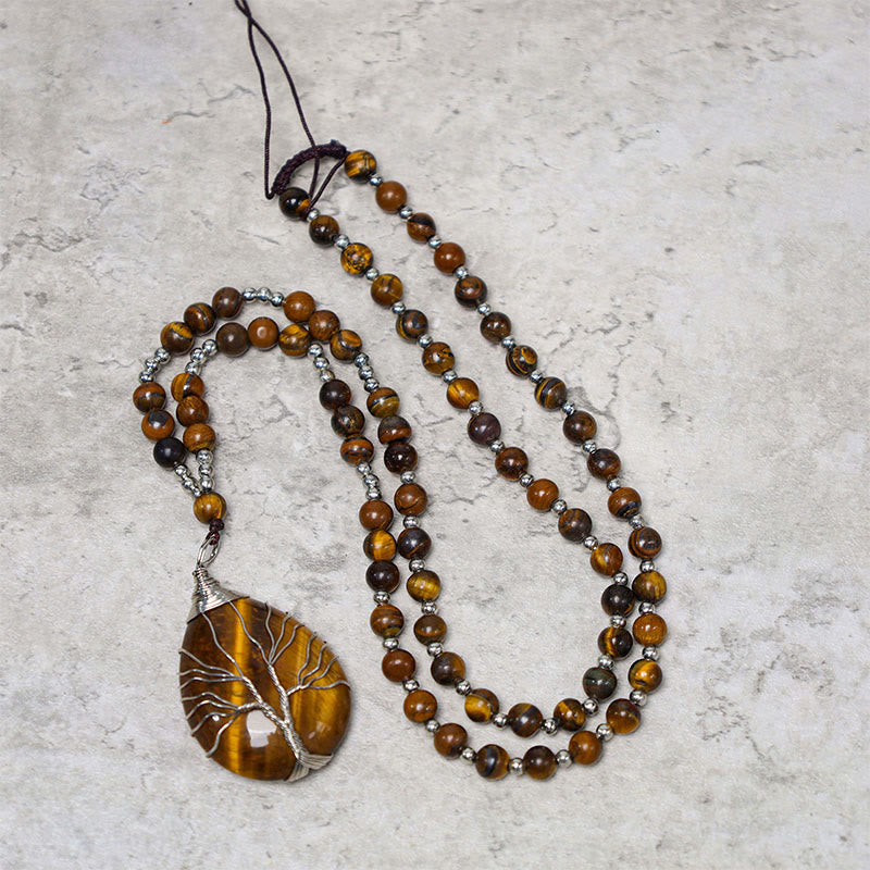 Natural Tiger Eye Strength Beaded Pendant Necklace 70cm