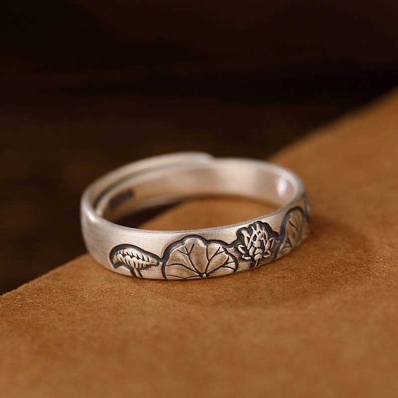 Adjustable 999 Sterling Silver Lotus Flower Enlightenment Ring