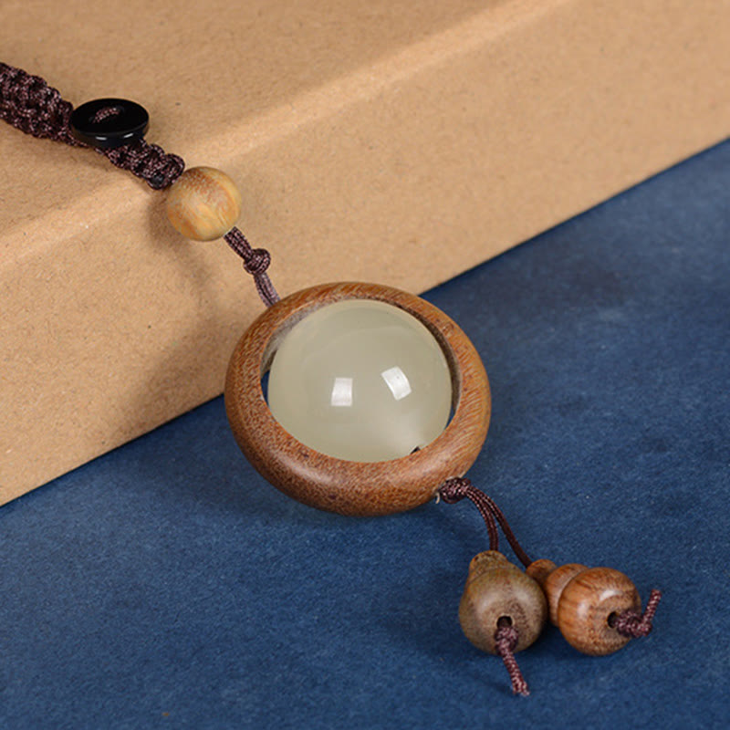 Ebony Wood Peace Key Chain | Red & Green Sandalwood Glow Beads