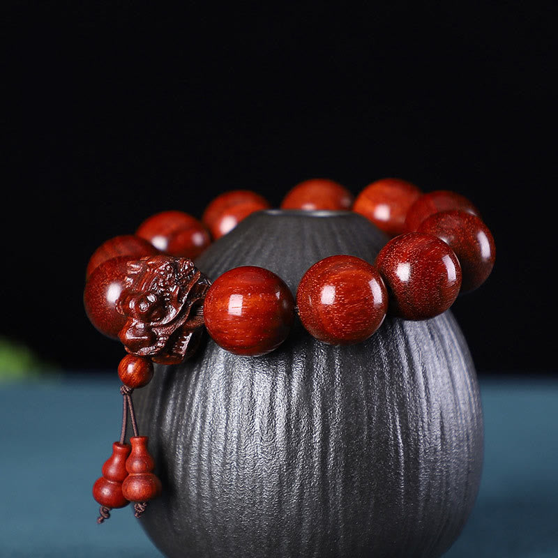 Dragon Carved Protection Bracelet in Rosewood & Sandalwood 20mm Beads
