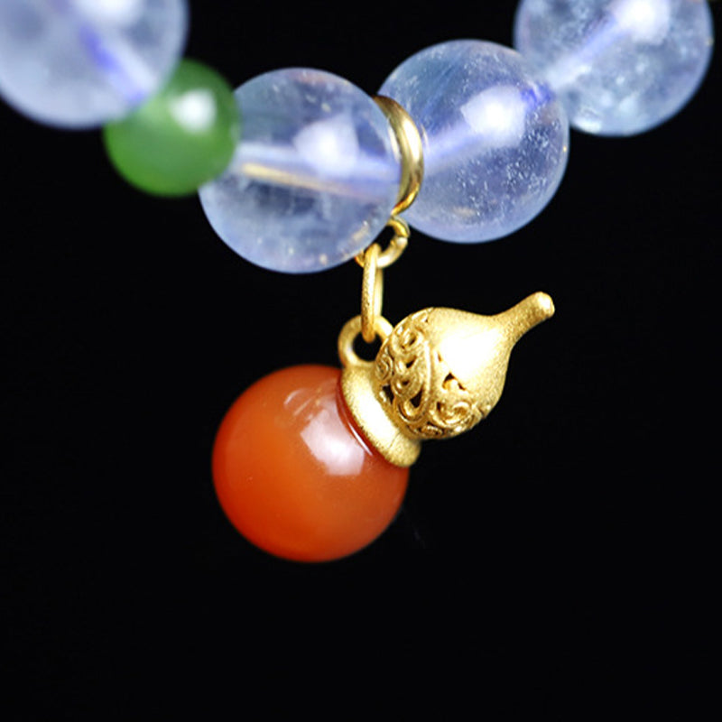 8mm Aquamarine Red Agate Peace Charm Bracelet for Serenity