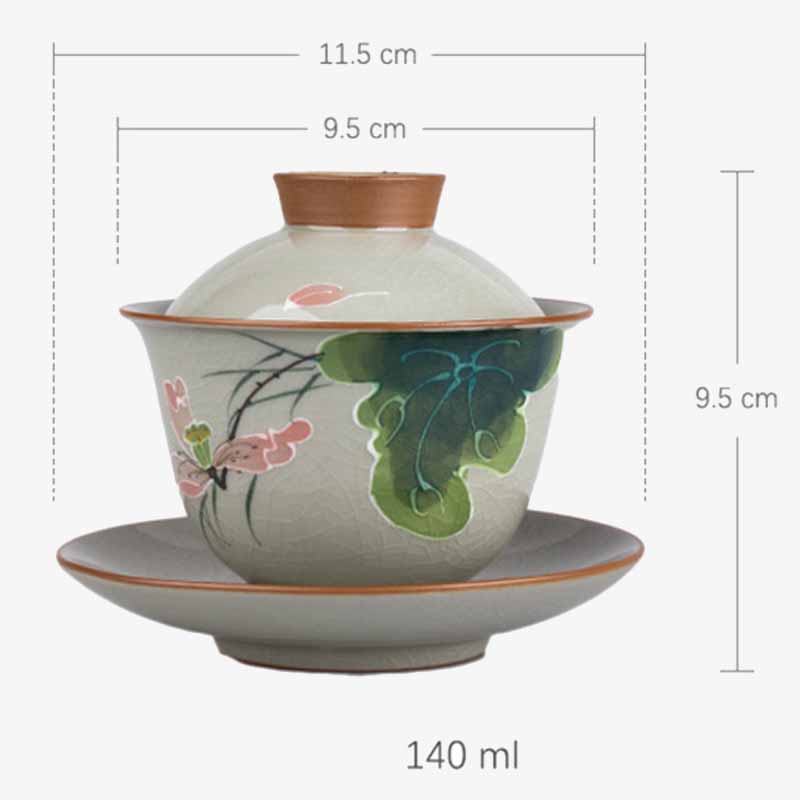 Zen Ceramic Lotus Koi Fish Gaiwan Teacup 140ml