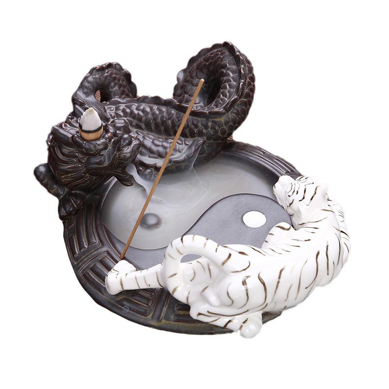 Ceramic Tiger Dragon Backflow Incense Burner for Meditation