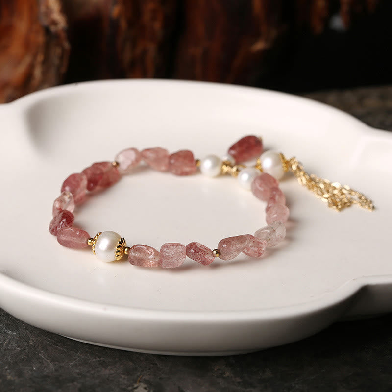 Strawberry Quartz Pearl 14k Gold Love Healing Bracelet