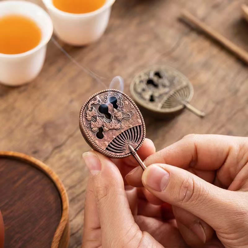 Small Mini Copper Alloy Gourd Fan Pipa Incense Burner