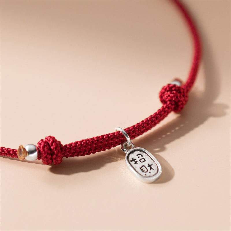 999 Sterling Silver Luck Bamboo Red Rope Bracelet