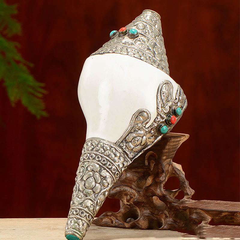 Tibetan Natural Shankha Conch Shell Dragon Decoration