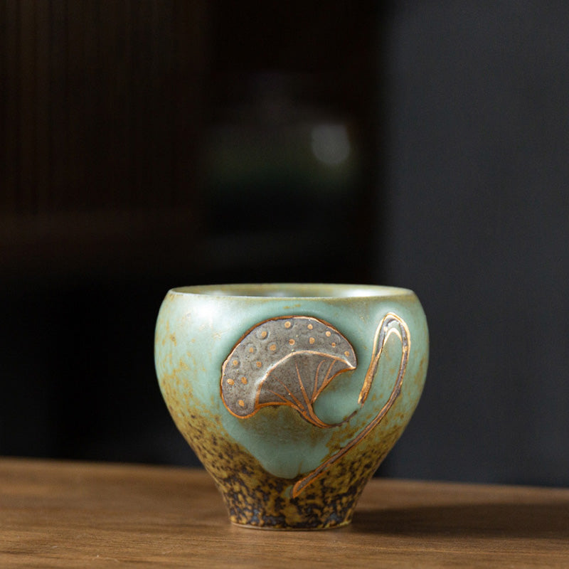 Lotus Pod Engraved Ceramic Teacup 155ml Mindfulness