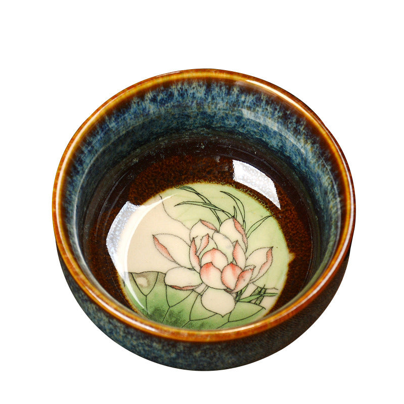 8cm Ceramic Jian Zhan Dragon Lotus Teacup | Zen Decor