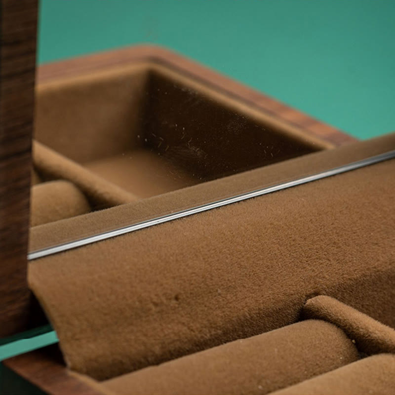 Black Walnut Wood Jewelry Storage Box with Mirror | Zen Decor