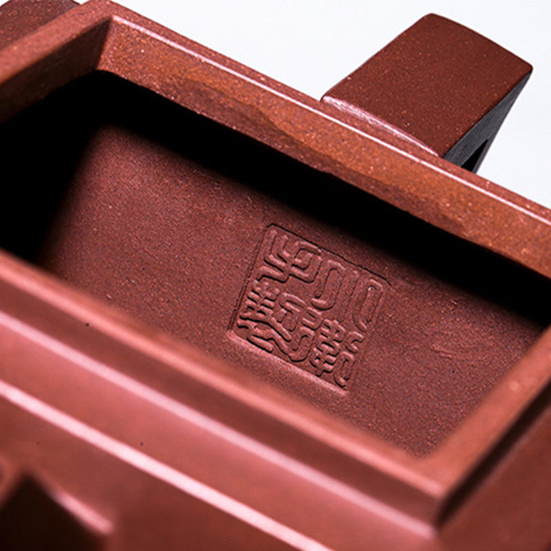 280ml Purple Clay Yixing Handmade Square Gongfu Teapot