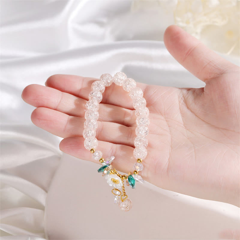 Spiritual Glass Bead Bracelet with Flower Charm for Protection