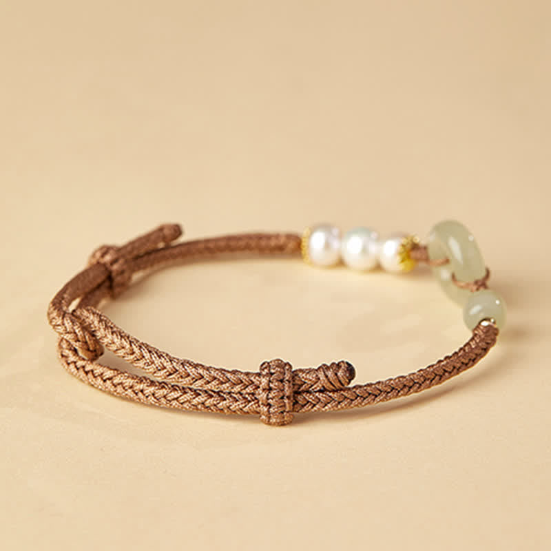 Natural Hetian Jade Pearl Peace Buckle Luck Bracelet