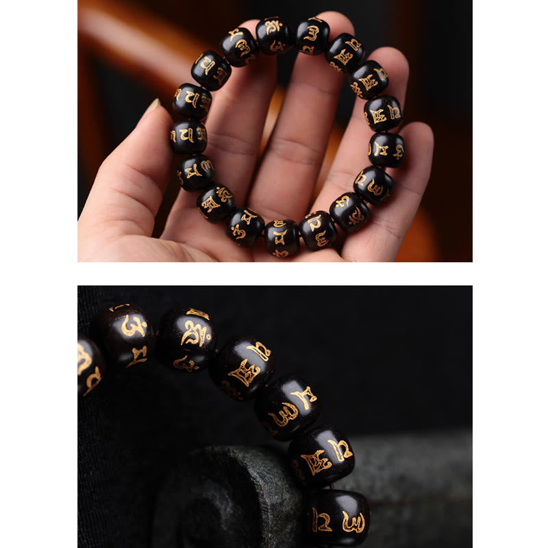 Ebony Wood Om Mani Padme Hum Peace Bracelet for Balance