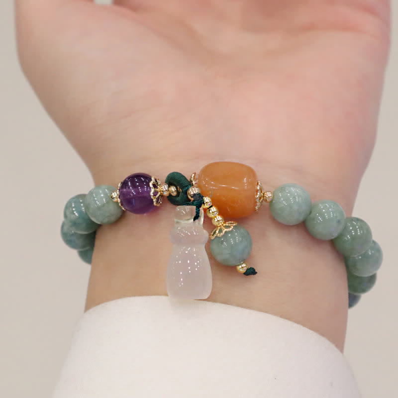 Healing Jade Bracelet with Cyan Jade & Amethyst for Harmony