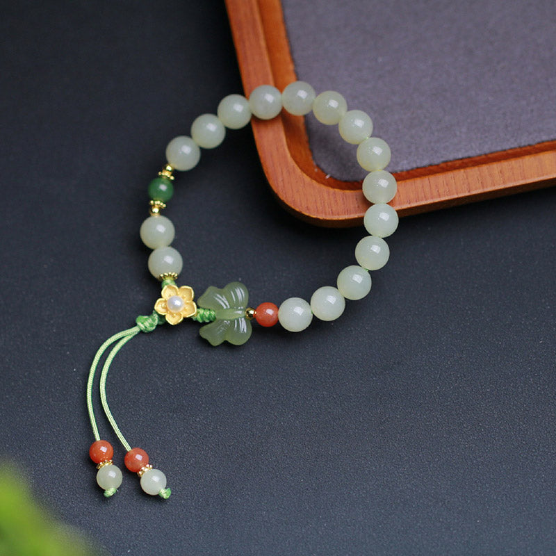 Jade Butterfly Luck Bracelet in 925 Sterling Silver