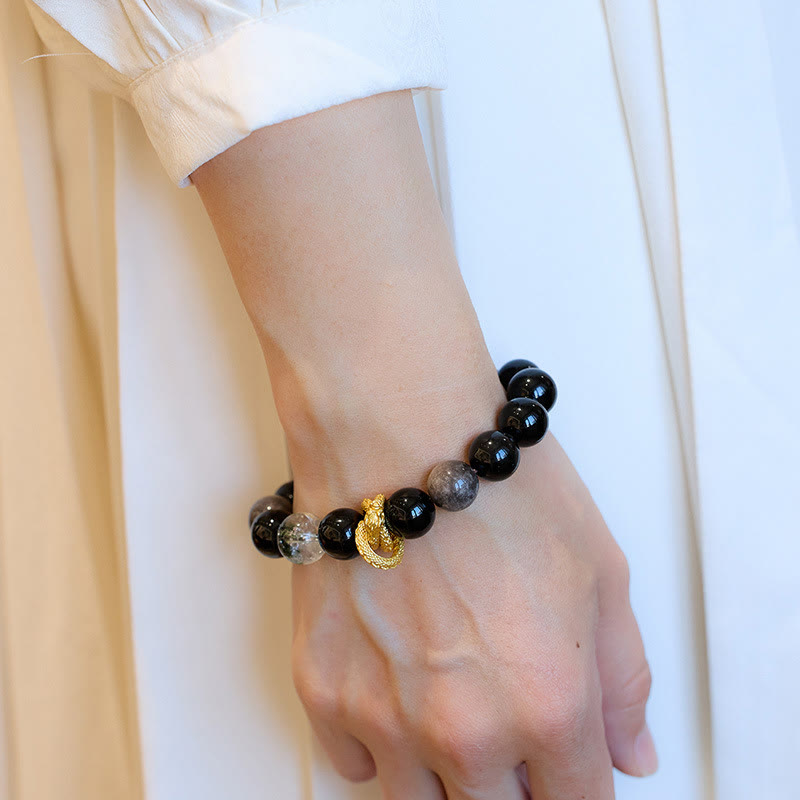 Silver Sheen Obsidian Dragon Protection Bracelet 12mm