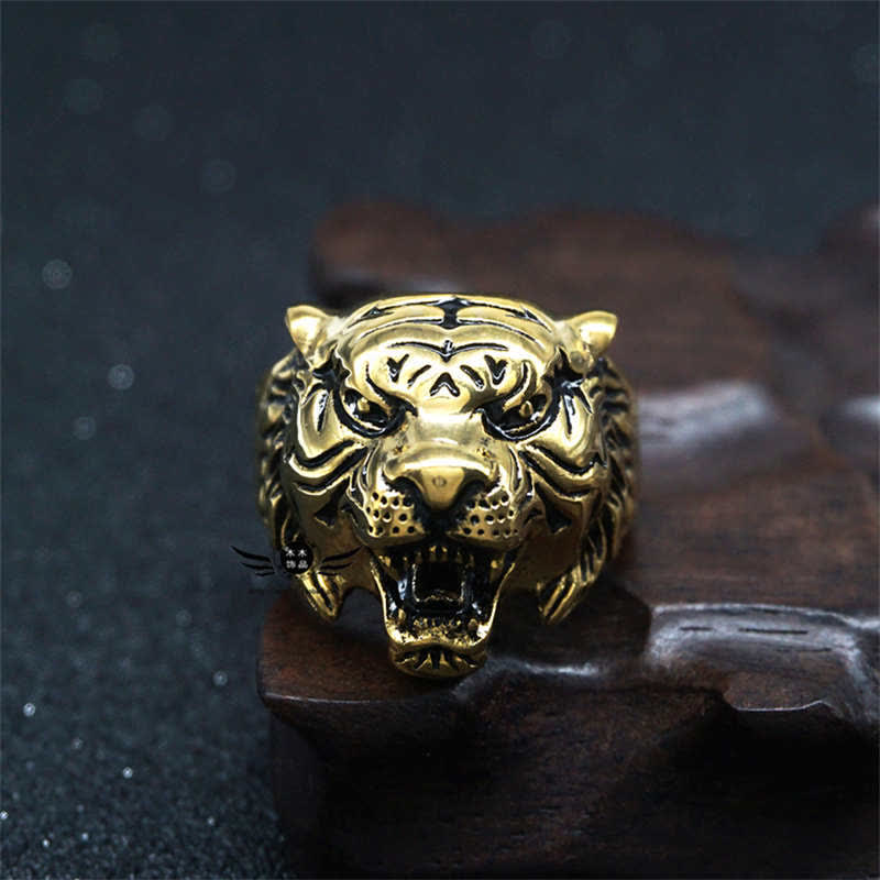 Titanium Steel Tiger Head Ring for Balance and Calm Energy