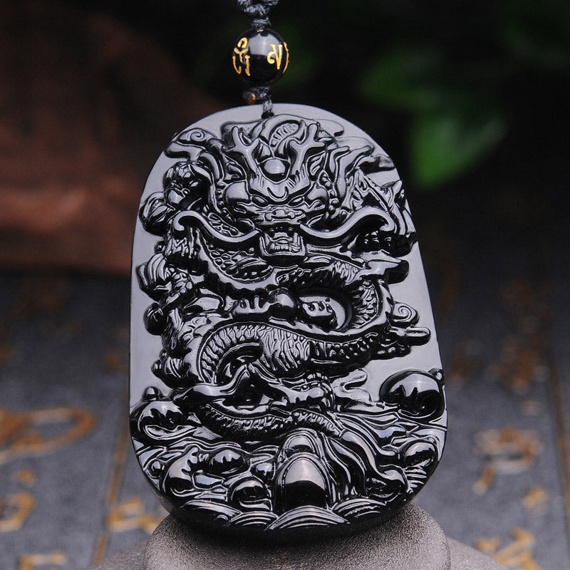 Black Obsidian Dragon Pendant Necklace for Fulfilment