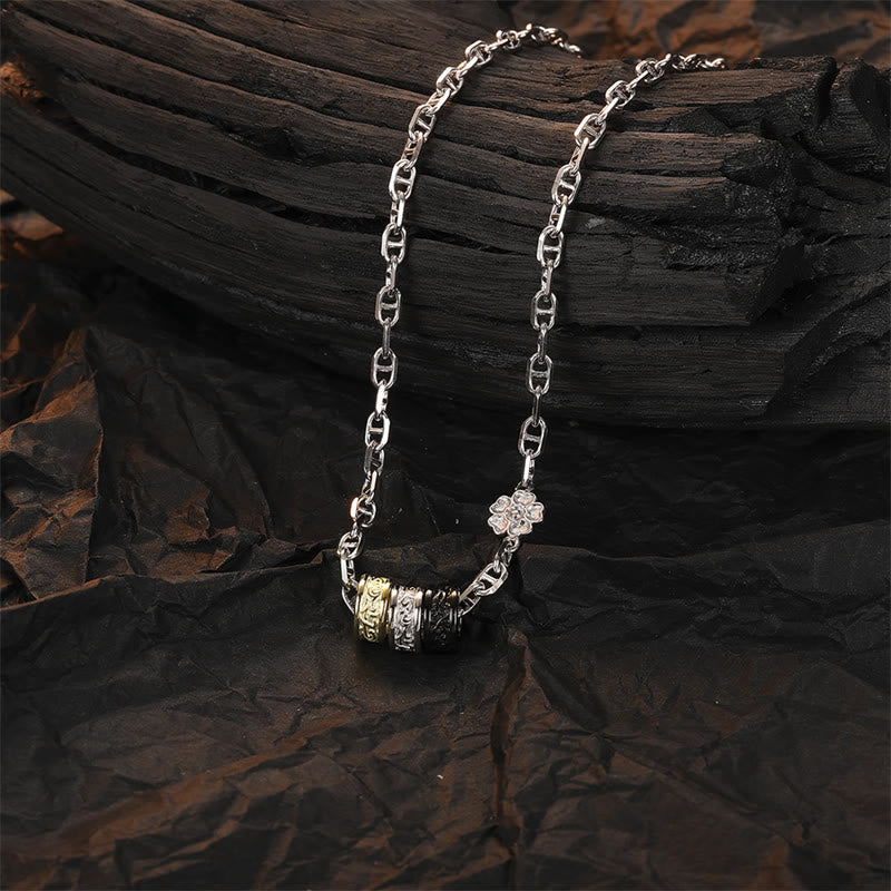 925 Sterling Silver Tang Dynasty Flower Luck Energy Necklace