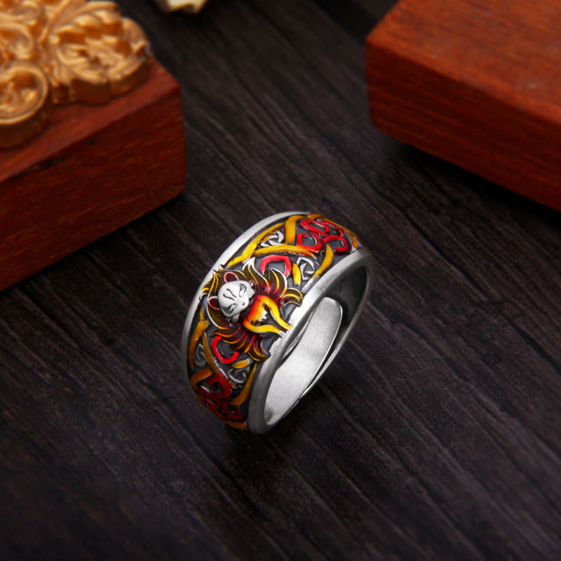 999 Sterling Silver Nine Tailed Fox Spiritual Protection Ring
