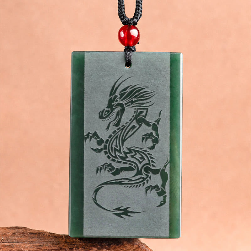 Hetian Cyan Jade Dragon Success Necklace Pendant
