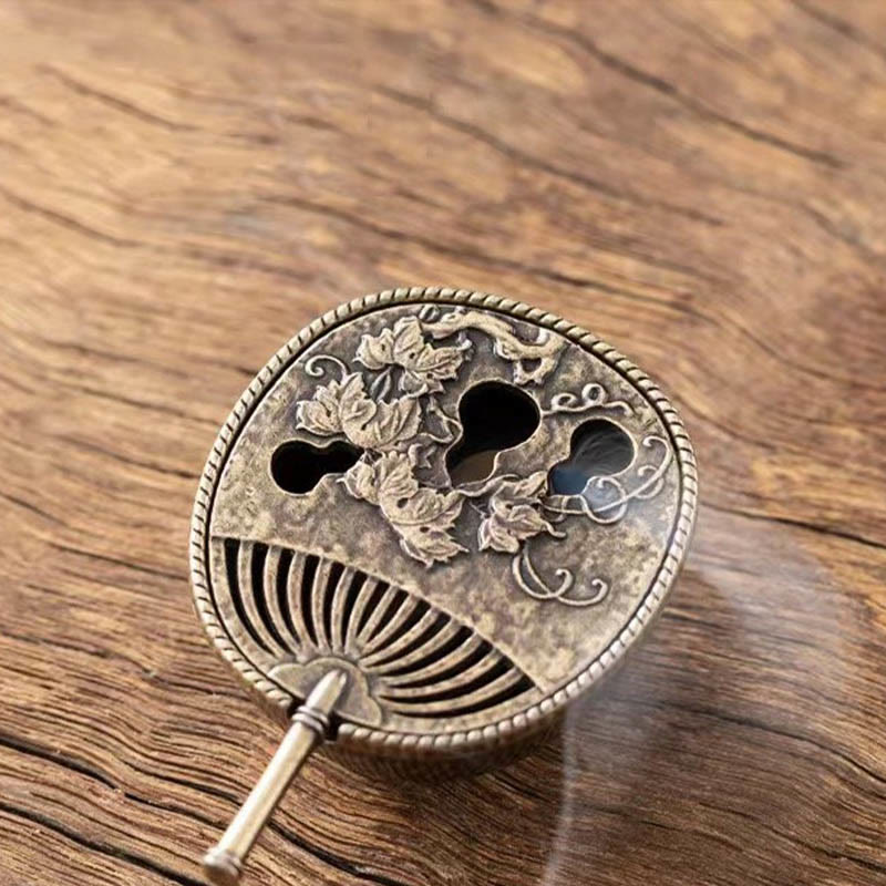 Small Mini Copper Alloy Gourd Fan Pipa Incense Burner