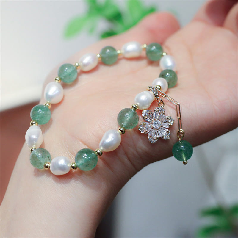 8mm Green Strawberry Quartz Love Bracelet for Calm & Healing